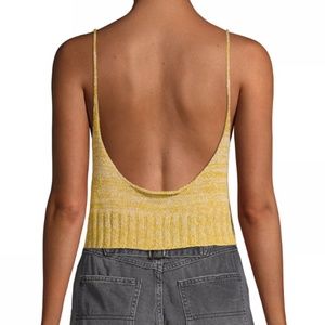 Free People Yellow plunge back knit tank